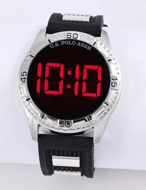 MEN'S BLACK RUBBER AND SILVER LINK LED WATCH sold by U.S. Polo Assn.