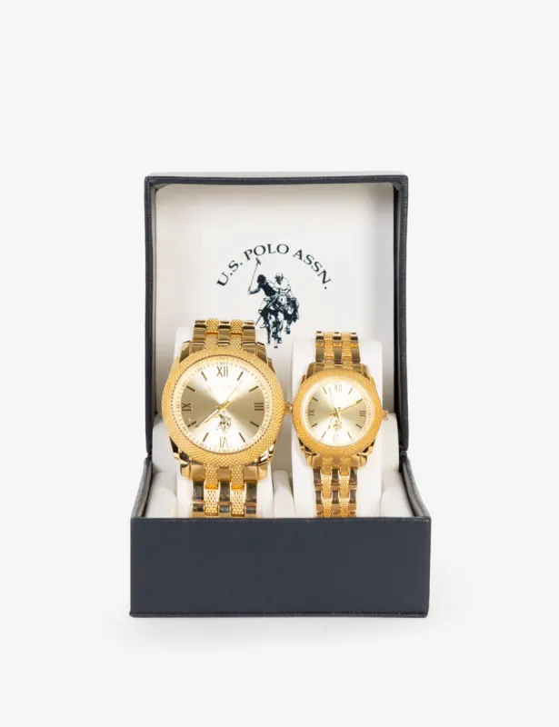 HIS AND HERS GOLD LINK WATCH SET sold by U.S. Polo Assn.
