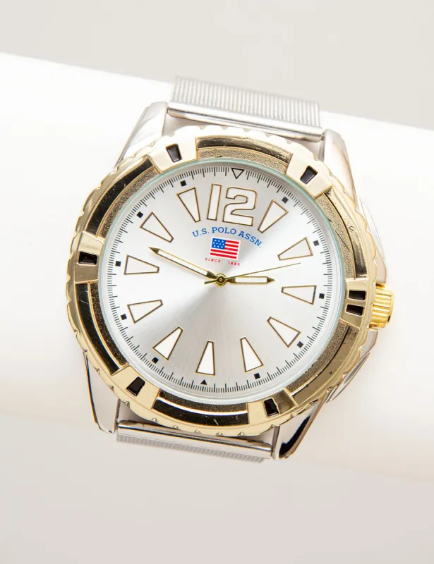 MEN'S SILVER MESH WATCH WITH GOLDTONE BEZEL sold by U.S. Polo Assn.