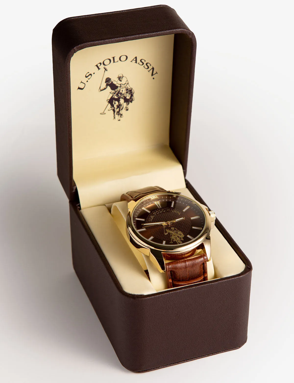 MEN'S BROWN STRAP WATCH WITH GOLDTONE CASE sold by U.S. Polo Assn. product image thumbnail 2