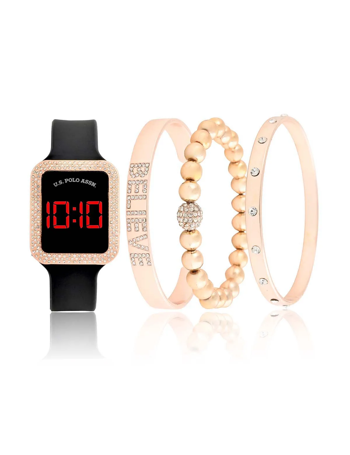 LADIES LED SQUARE EMBELLISHED WATCH & BRACELETS SET sold by U.S. Polo Assn. product image thumbnail 3