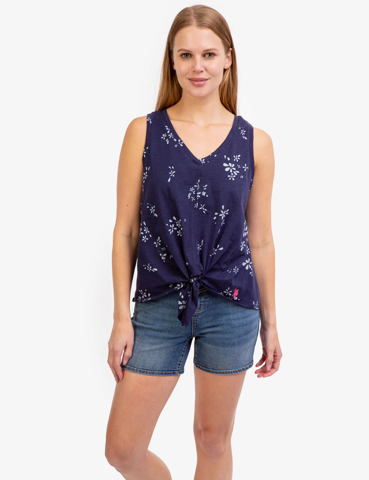 FLORAL V-NECK FRONT TIE TANK TOP sold by U.S. Polo Assn.