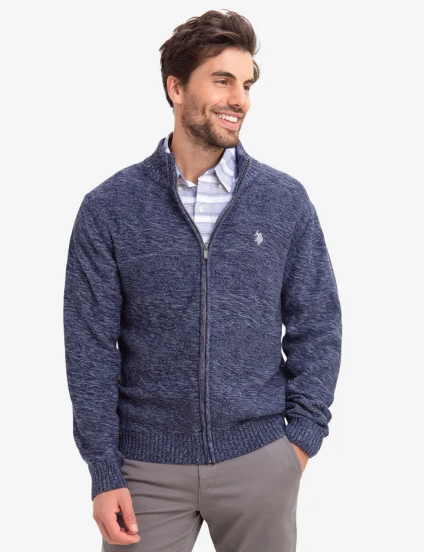 FULL ZIP MARL STRIPED SWEATER sold by U.S. Polo Assn.