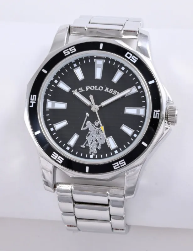 MEN'S SILVERTONE BLACK ACCENT SPORT BEZEL WATCH sold by U.S. Polo Assn.