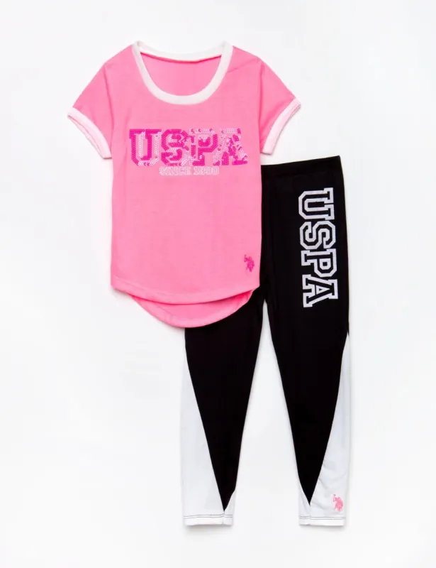 GIRLS 2 PIECE SET: TEE-SHIRT & LEGGINGS made by U.S. Polo Assn.