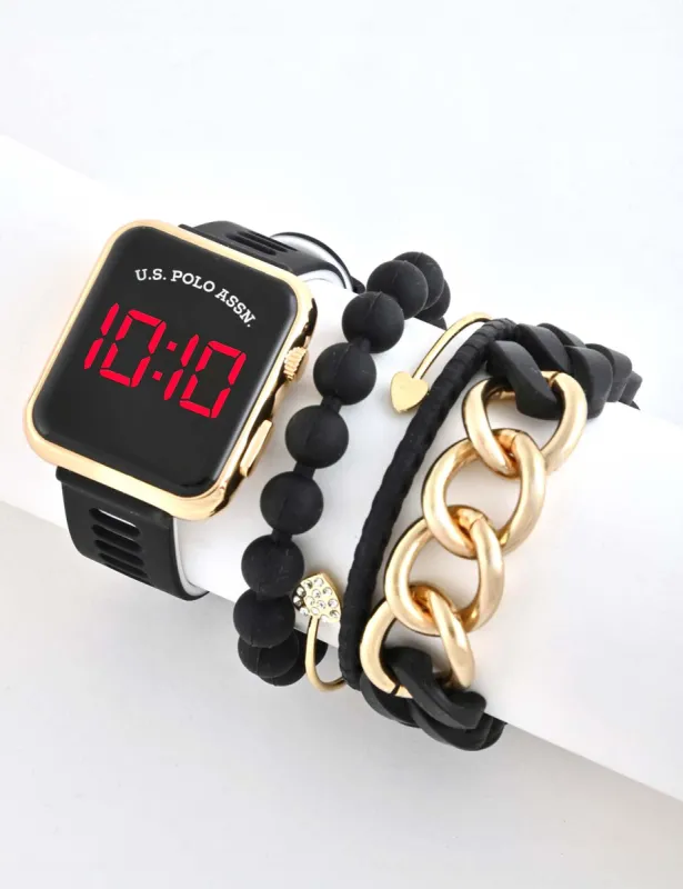 LADIES LED SQUARE FACE WATCH & STACKABLE BRACELETS SET sold by U.S. Polo Assn.