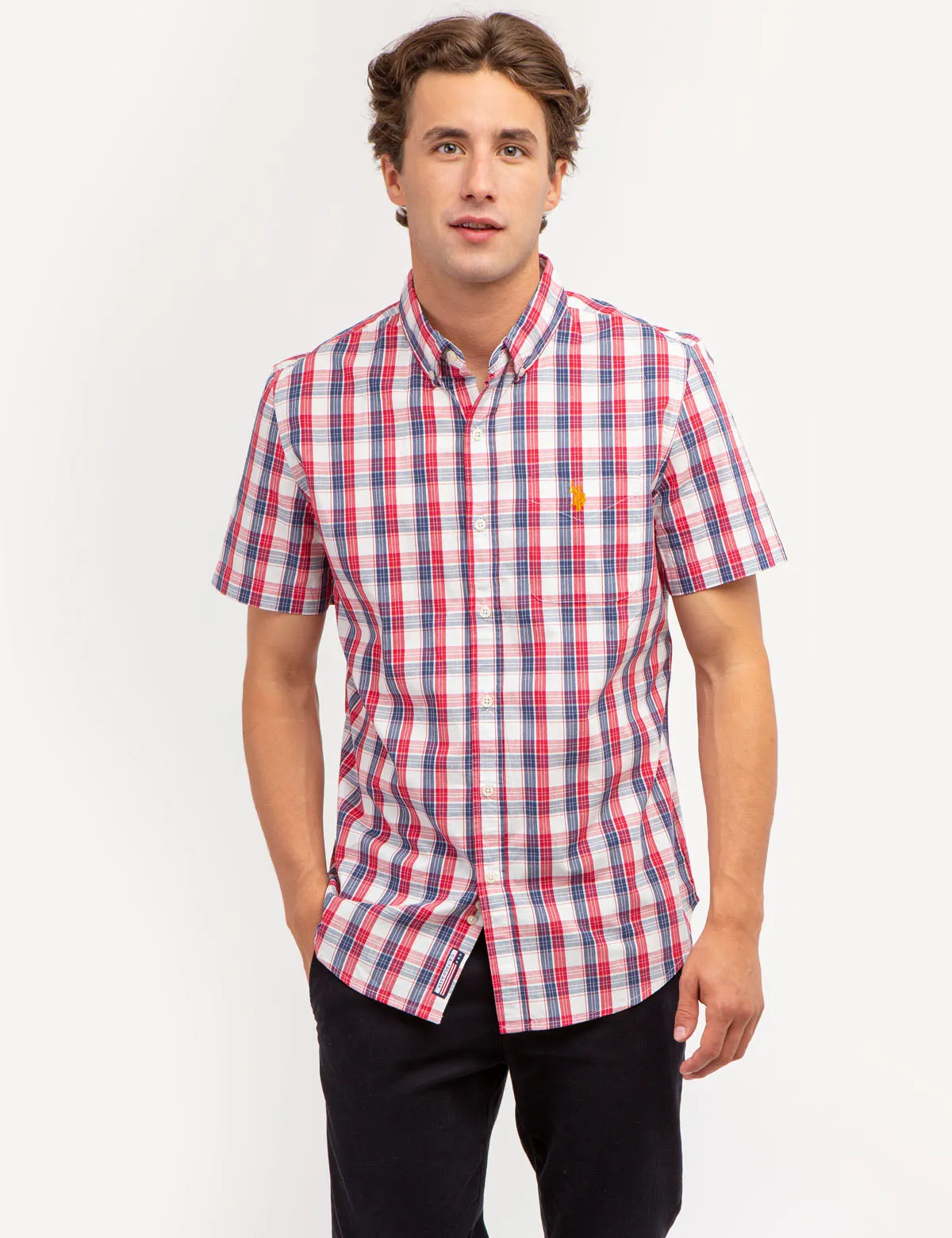 YARN DYE PEACHED POPLIN PLAID SHORT SLEEVE SHIRT sold by U.S. Polo Assn.