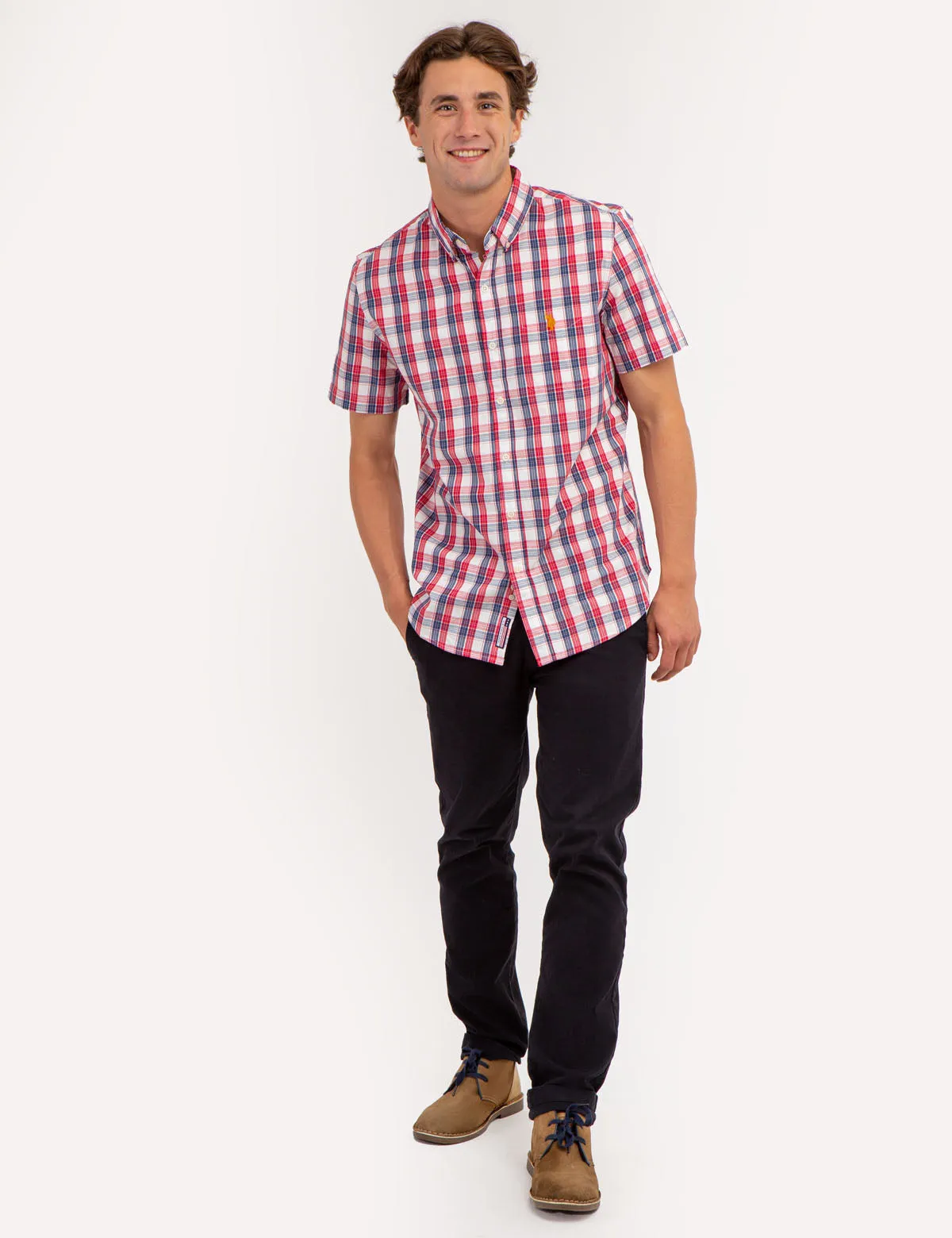 YARN DYE PEACHED POPLIN PLAID SHORT SLEEVE SHIRT sold by U.S. Polo Assn. product image thumbnail 3