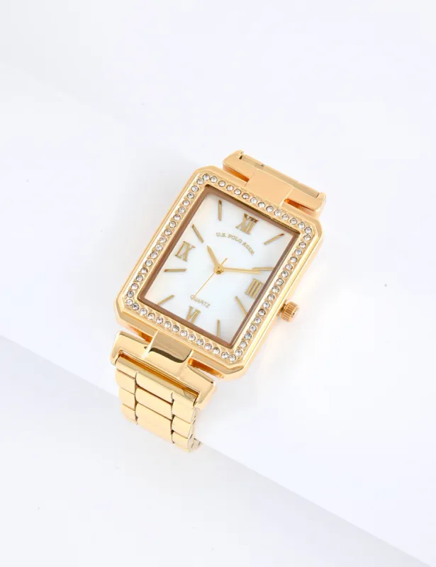 LADIES GOLD SQUARE FACE EMBELLISHED WATCH sold by U.S. Polo Assn.