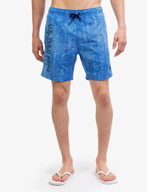 7" DENIM PRINT SWIM TRUNKS sold by U.S. Polo Assn.