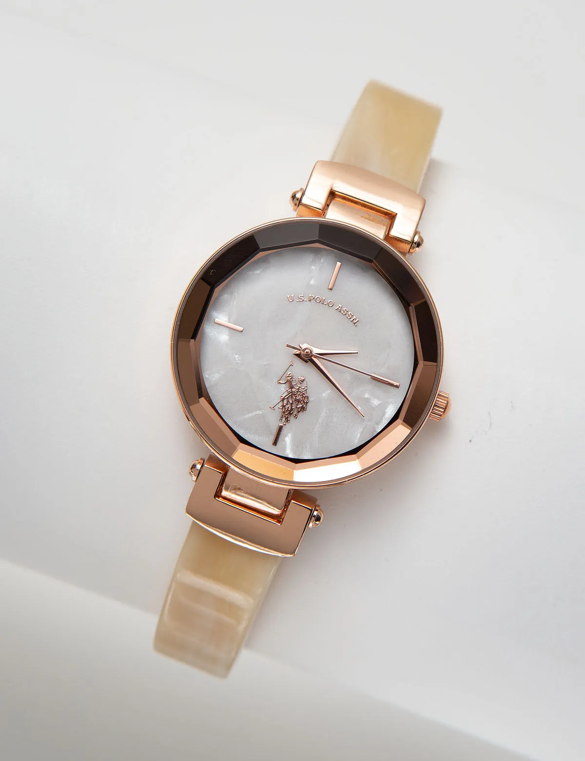 LADIES TORTOISE RESIN BANGLE WATCH WITH WHITE DIAL sold by U.S. Polo Assn.
