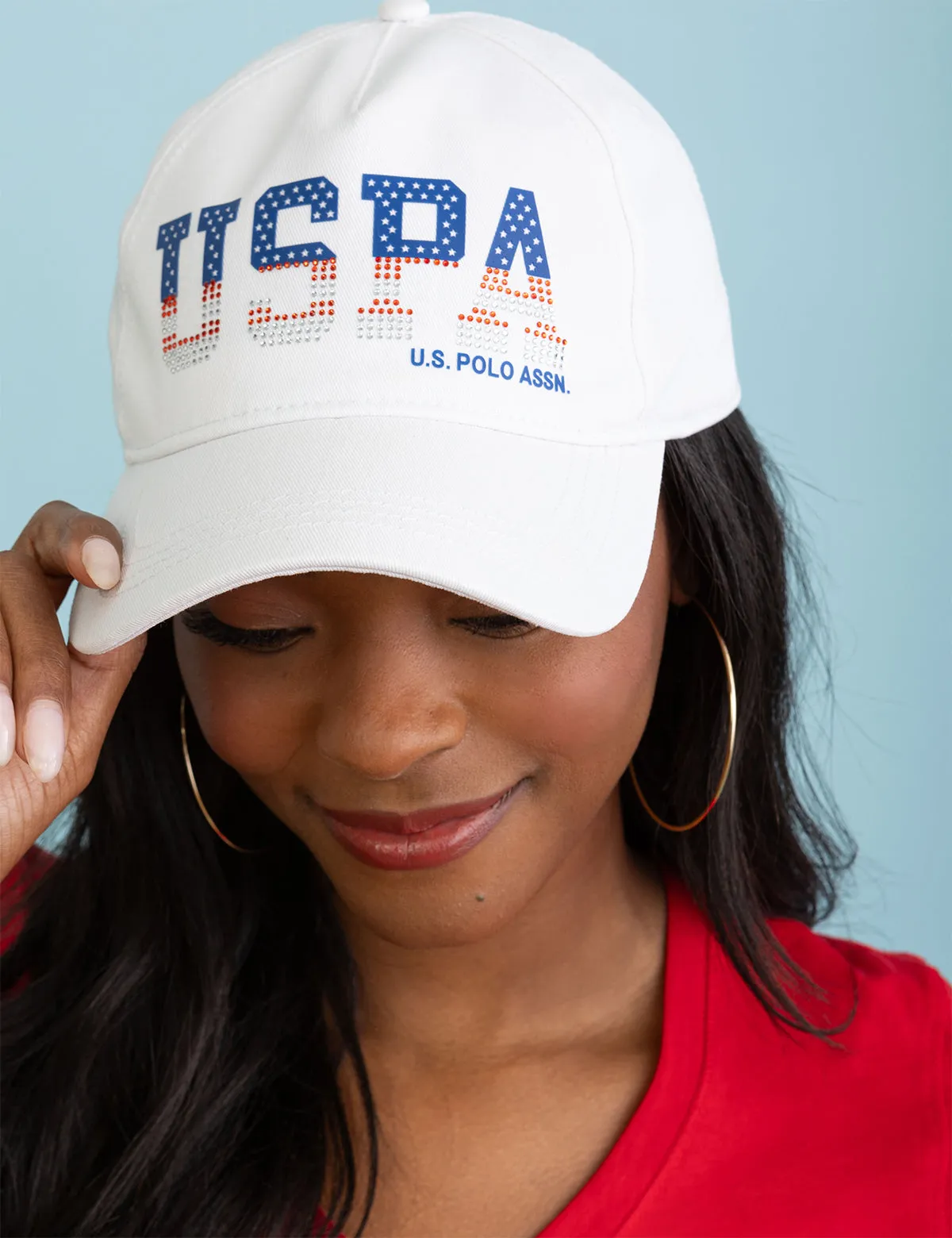 WOMENS RED WHITE AND BLUE USPA RHINESTONE HAT sold by U.S. Polo Assn.