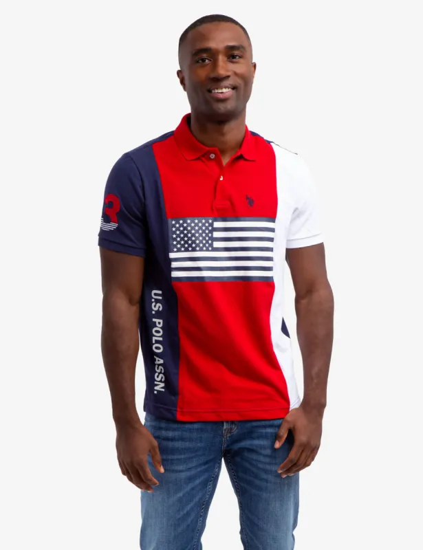 USA FLAG COLORBLOCK PIQUE POLO SHIRT sold by U.S. Polo Assn.