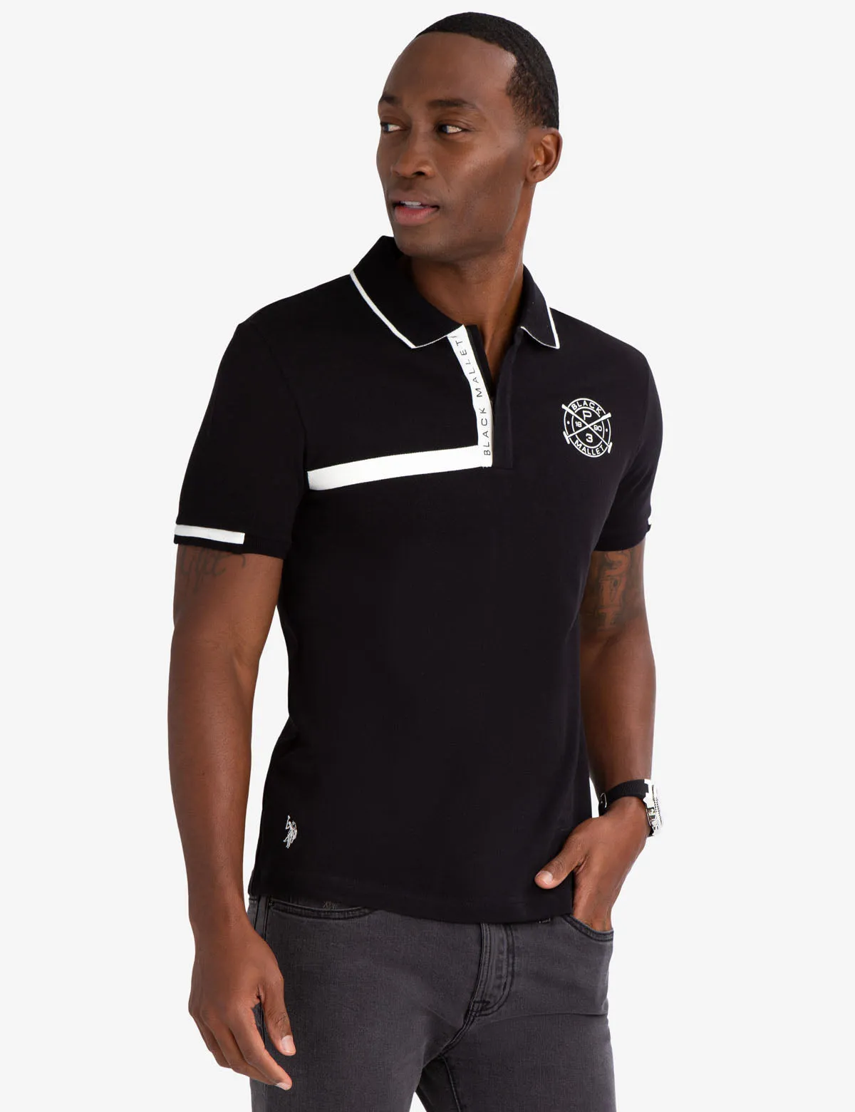 BLACK MALLET SLIM FIT ZIPPER POLO SHIRT sold by U.S. Polo Assn.