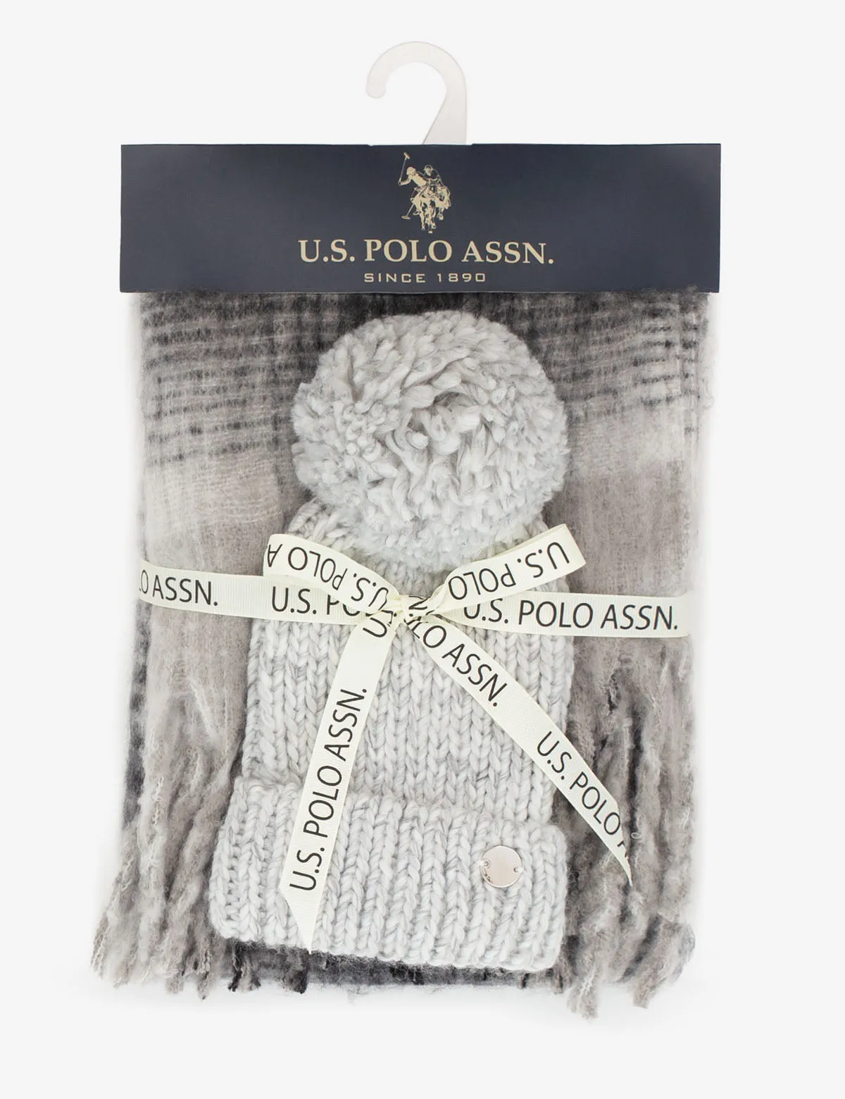WOMENS POM POM BEANIE AND PLAID SCARF SET sold by U.S. Polo Assn. product image thumbnail 2