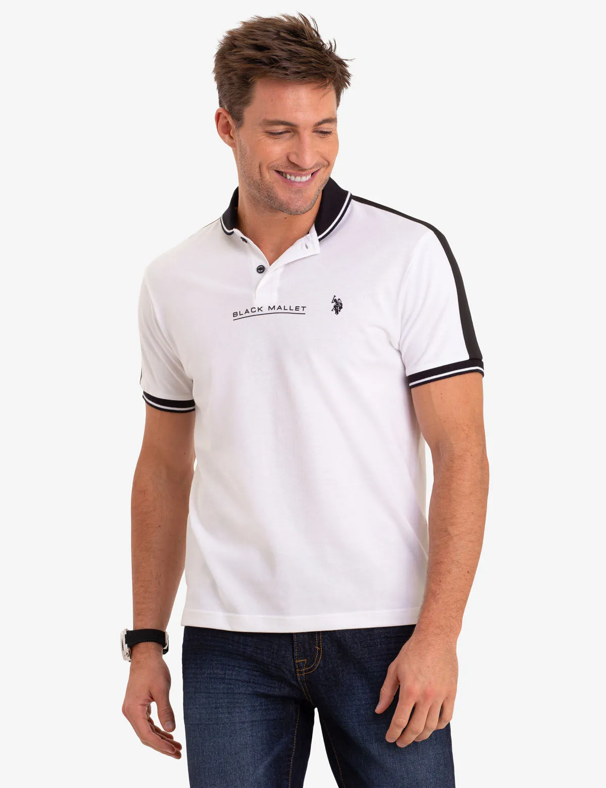 BLACK MALLET SHAWL COLLAR POLO SHIRT sold by U.S. Polo Assn.