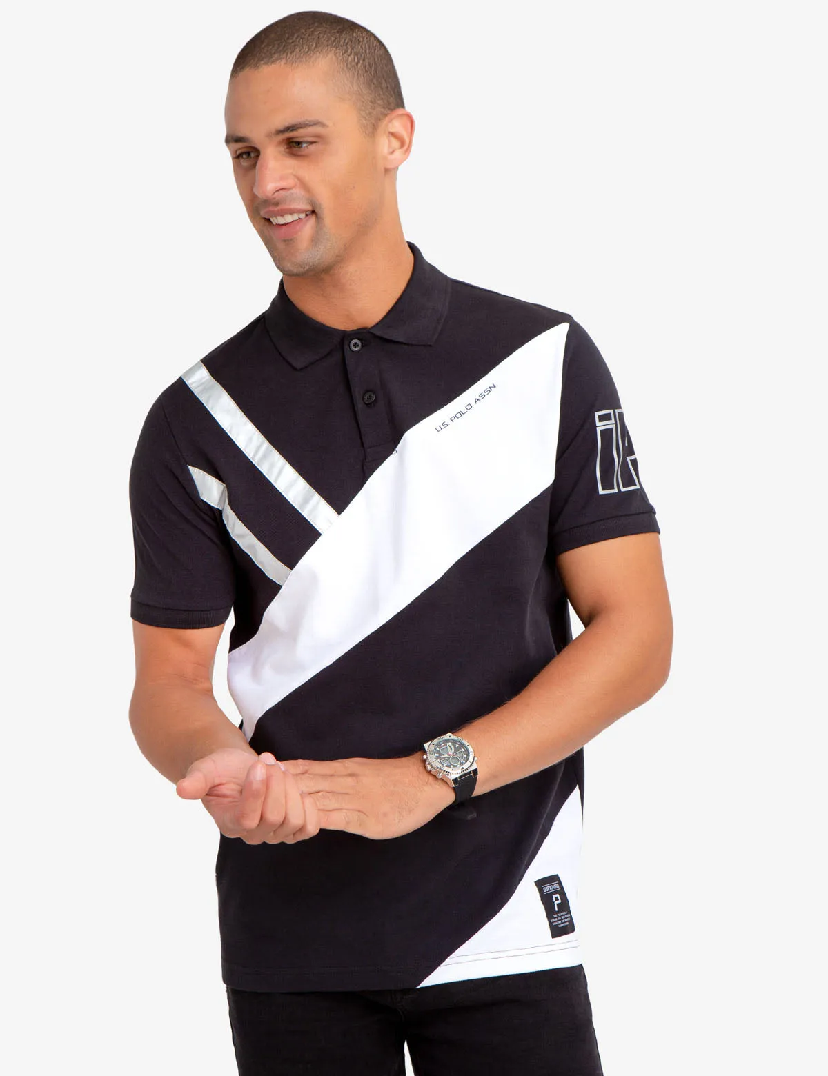 SILVER METALLIC DETAIL COLORBLOCK POLO SHIRT sold by U.S. Polo Assn. product image thumbnail 5