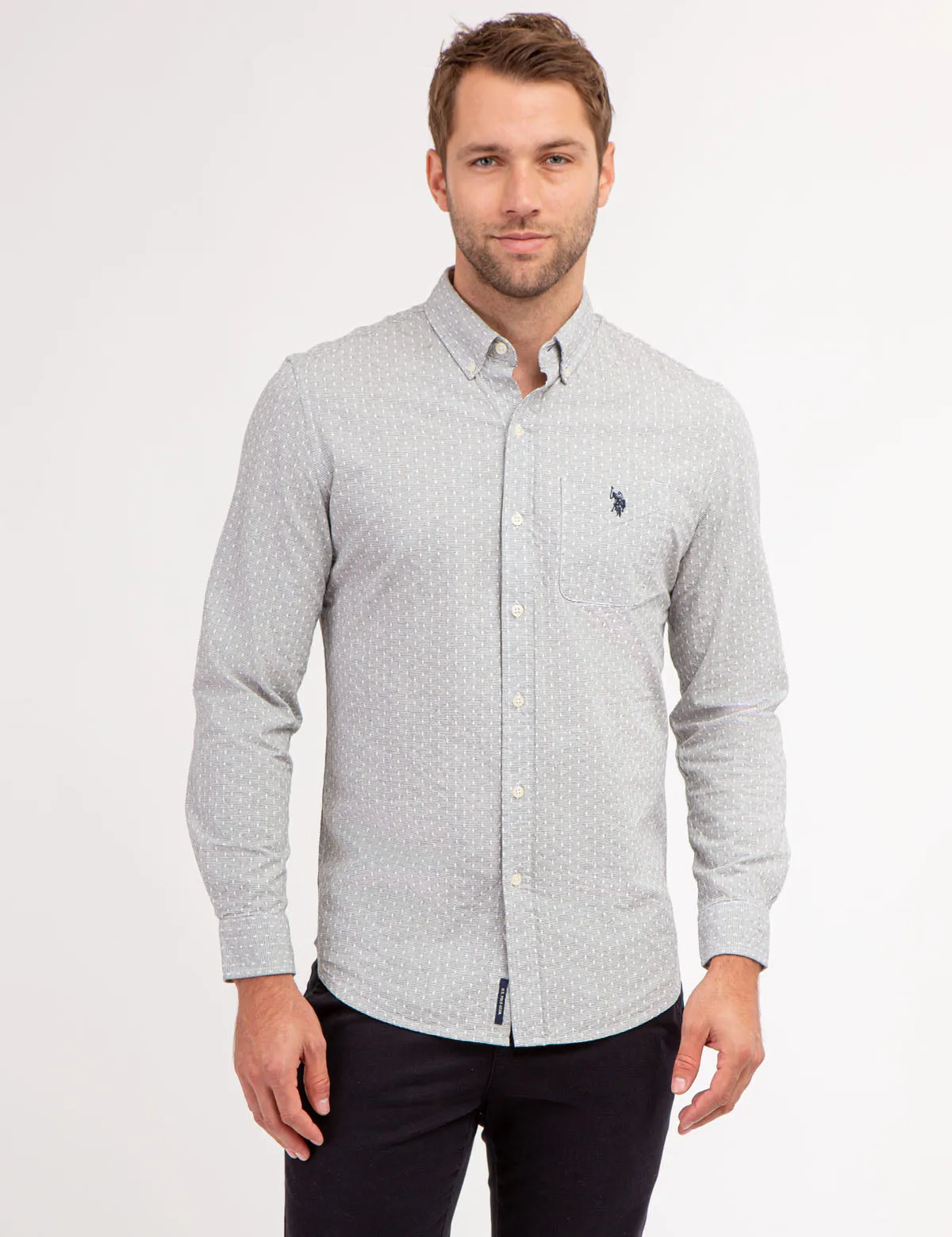 YARN DYE DOBBY PATTERN LONG SLEEVE SHIRT sold by U.S. Polo Assn.