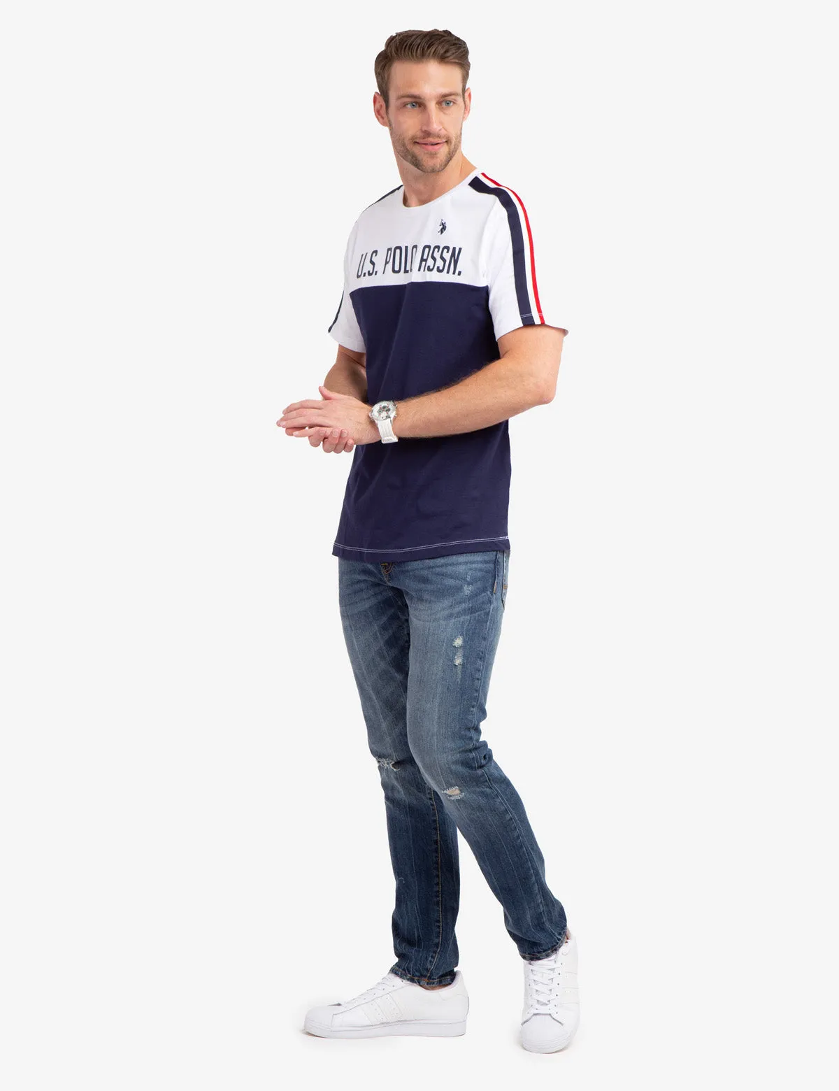 SIGNATURE TRICOT STRIPE COLORBLOCK T-SHIRT sold by U.S. Polo Assn.