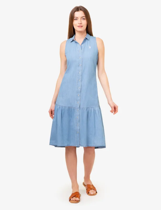 SLEEVELESS TIERED CHAMBRAY DRESS sold by U.S. Polo Assn.
