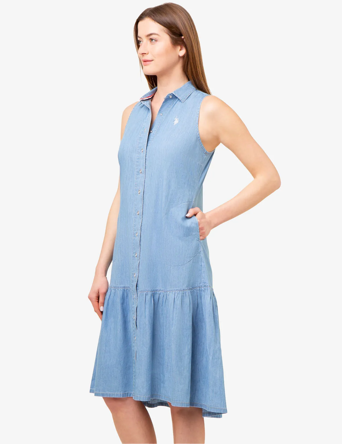 SLEEVELESS TIERED CHAMBRAY DRESS sold by U.S. Polo Assn. product image thumbnail 2