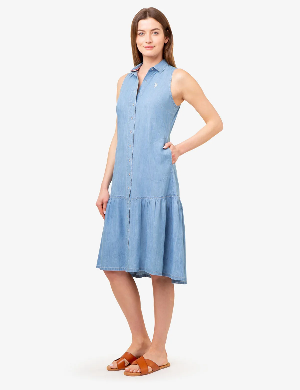 SLEEVELESS TIERED CHAMBRAY DRESS sold by U.S. Polo Assn. product image thumbnail 4