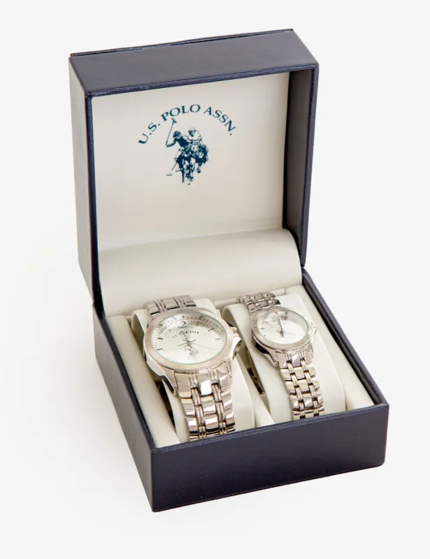 HIS AND HER'S SILVERTONE WATCH SET sold by U.S. Polo Assn.
