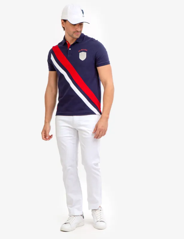 DIAGONAL STRIPE PIECED PIQUE POLO SHIRT sold by U.S. Polo Assn.