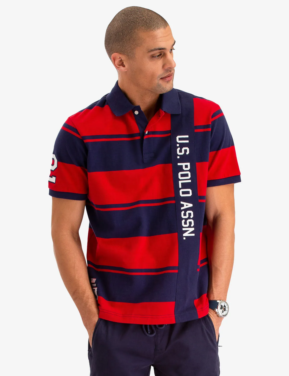 USPA VERITCAL RUGBY STRIPE POLO SHIRT sold by U.S. Polo Assn.