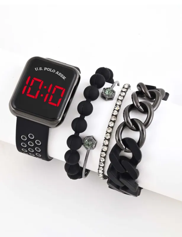 LADIES LED SQUARE FACE WATCH & STACKABLE BRACELETS SET sold by U.S. Polo Assn.