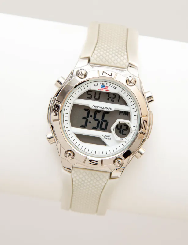 LADIES WHITE SPORT DIGITAL WATCH made by U.S. Polo Assn.