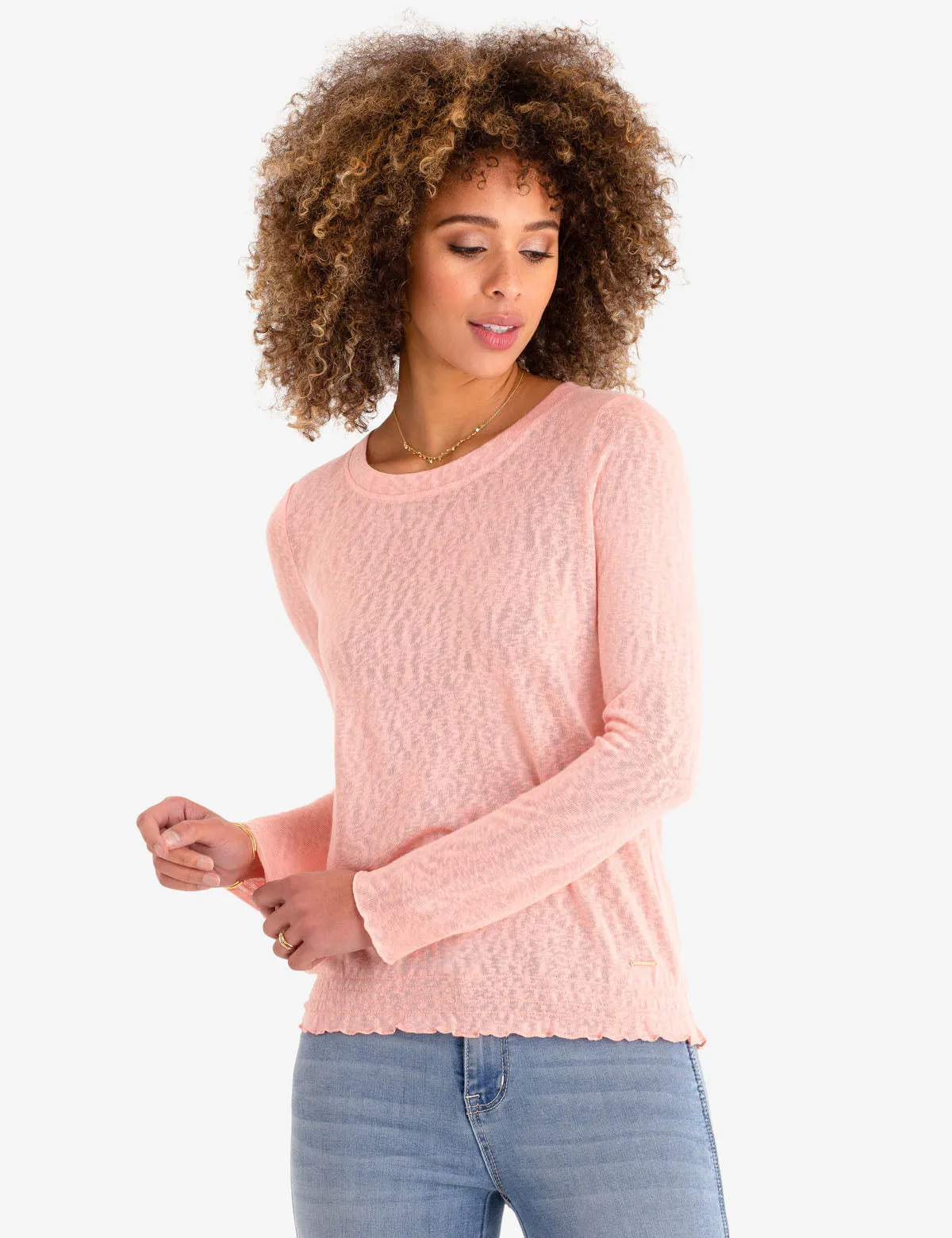 SMOCKED BOTTOM LONG SLEEVE TOP sold by U.S. Polo Assn.