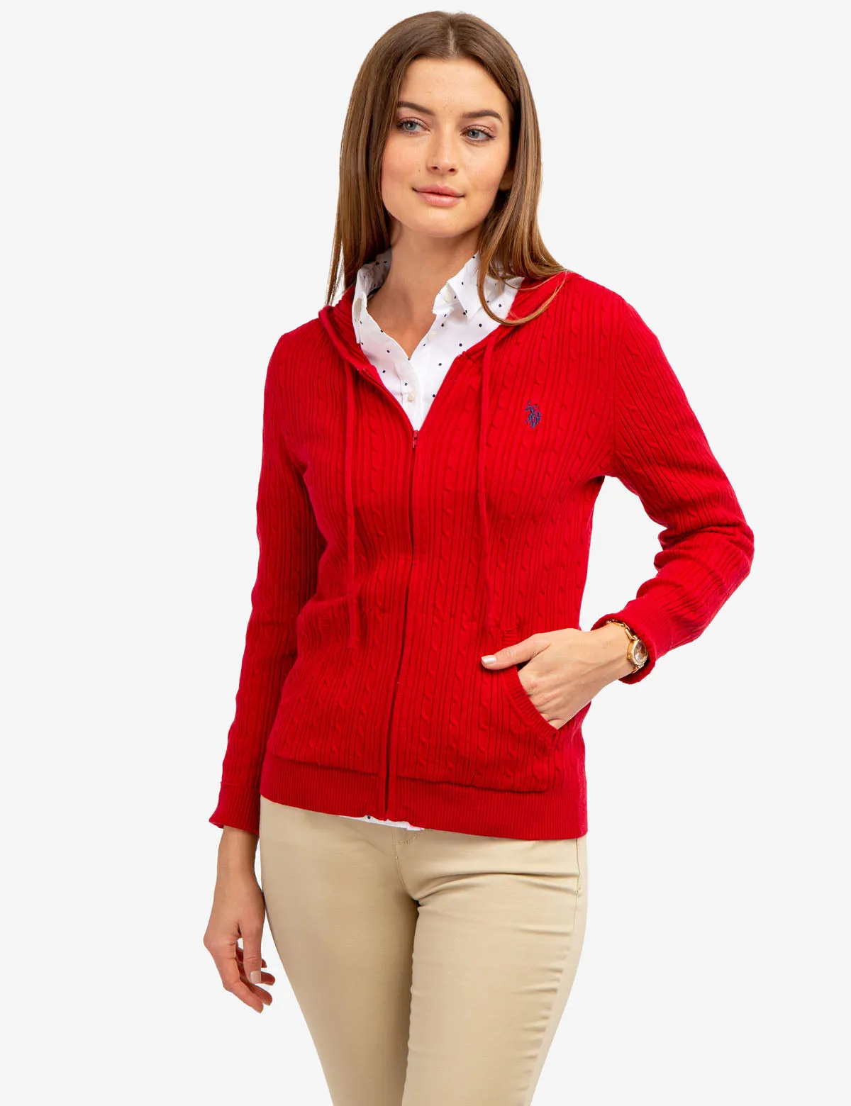 SOFT CABLE ZIP UP SWEATER WITH HOOD sold by U.S. Polo Assn. product image thumbnail 4