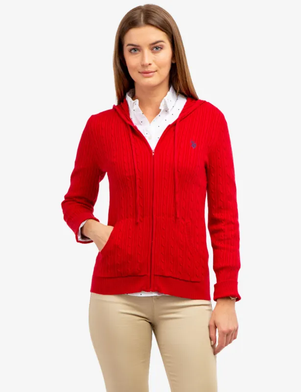 SOFT CABLE ZIP UP SWEATER WITH HOOD sold by U.S. Polo Assn.