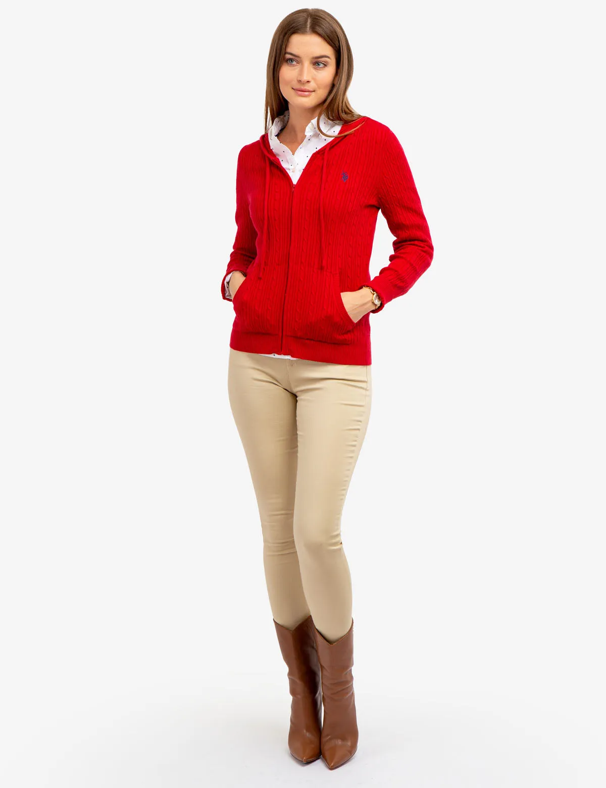SOFT CABLE ZIP UP SWEATER WITH HOOD sold by U.S. Polo Assn. product image thumbnail 2