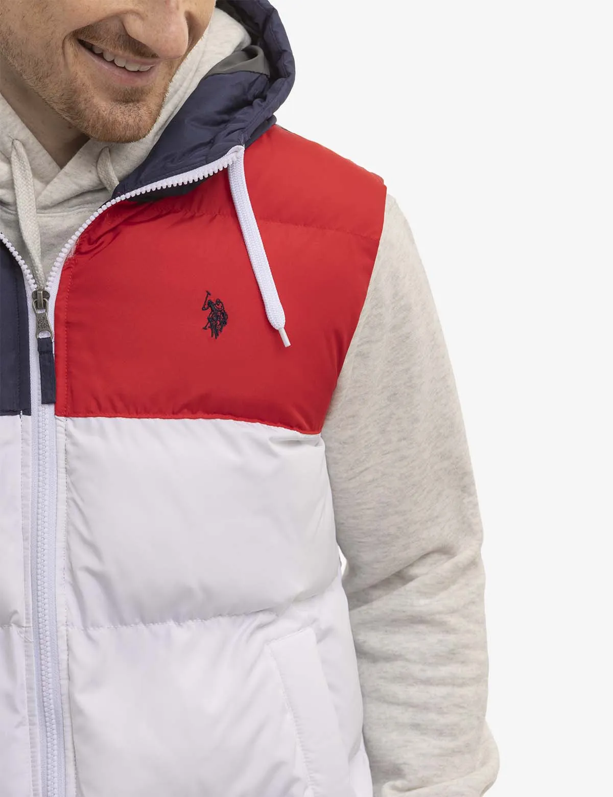 TRI COLORBLOCK HOODED PUFFER VEST sold by U.S. Polo Assn. product image thumbnail 3