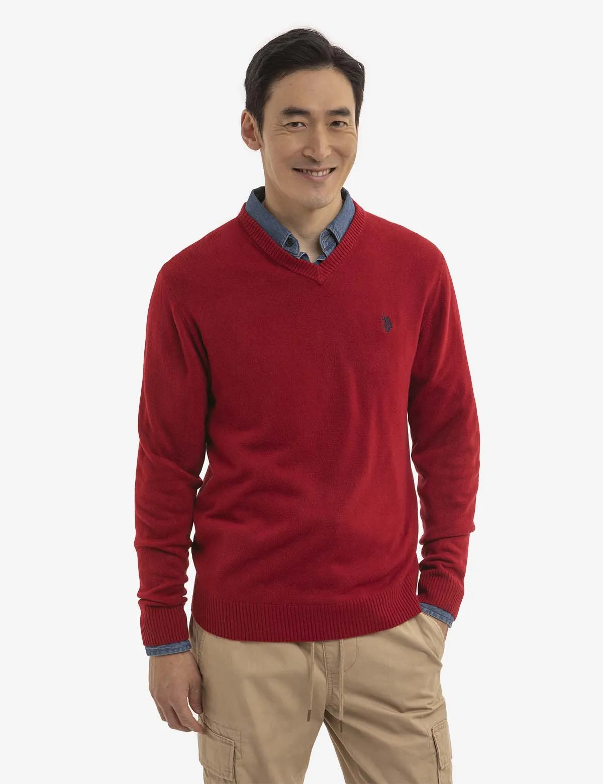 SOFT SOLID JERSEY V-NECK SWEATER sold by U.S. Polo Assn.