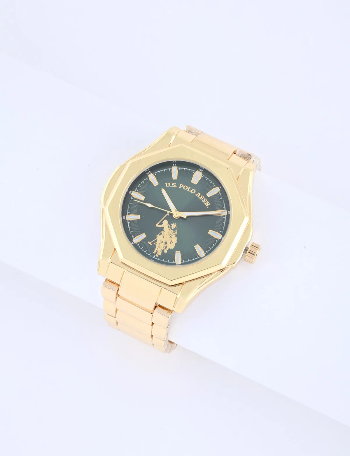 MEN'S GOLD LINK WITH GREEN DIAL ANALOG WATCH sold by U.S. Polo Assn.