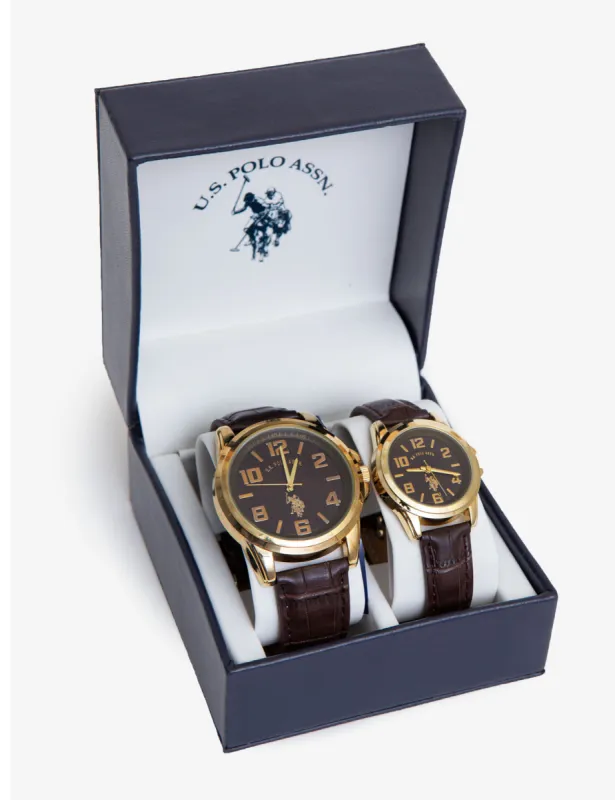 HIS AND HERS CROCODILE STRAP WATCH SET sold by U.S. Polo Assn.