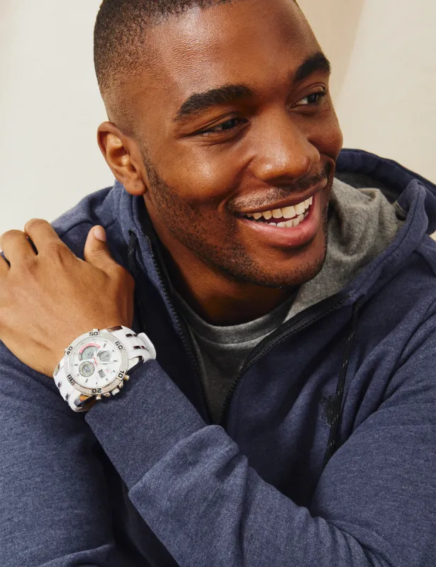 MEN'S WHITE RUBBER STRAP ANA DIGI SPORTS WATCH sold by U.S. Polo Assn.