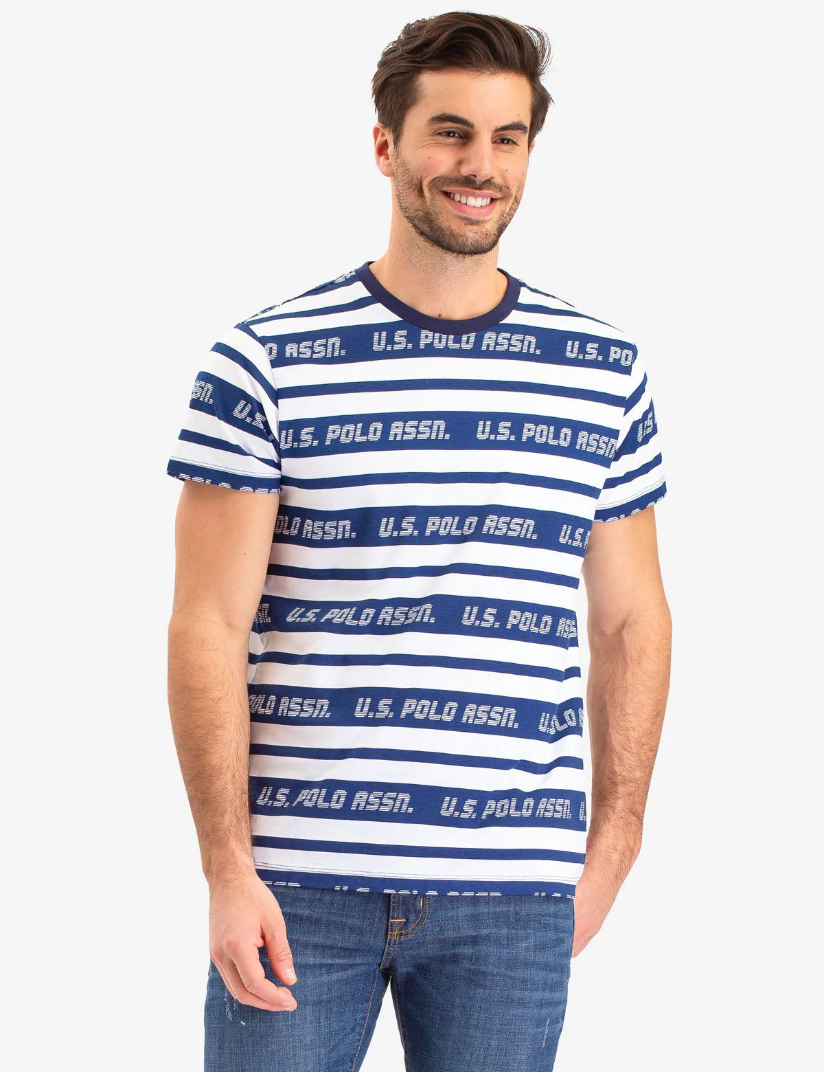 UPSA LOGO STRIPED CREW NECK T-SHIRT sold by U.S. Polo Assn.