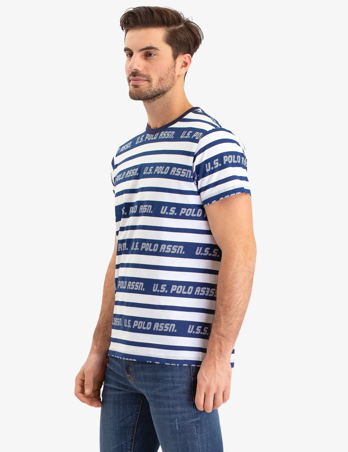 UPSA LOGO STRIPED CREW NECK T-SHIRT sold by U.S. Polo Assn. product image thumbnail 3