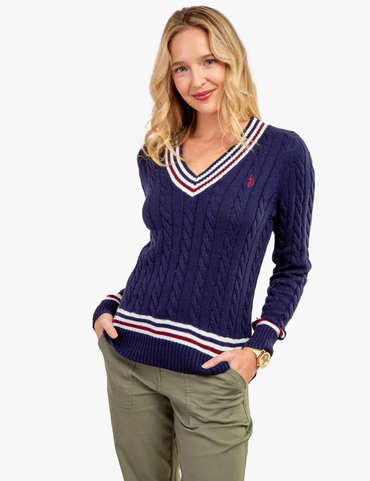 TIPPED CABLE V-NECK SWEATER sold by U.S. Polo Assn. product image thumbnail 3