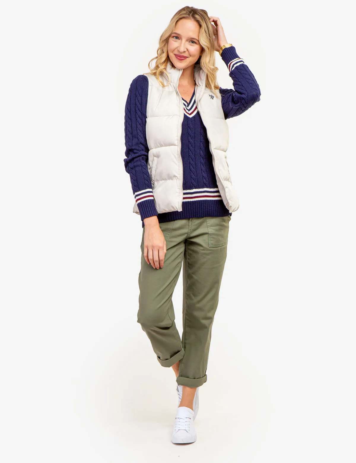 TIPPED CABLE V-NECK SWEATER sold by U.S. Polo Assn. product image thumbnail 2