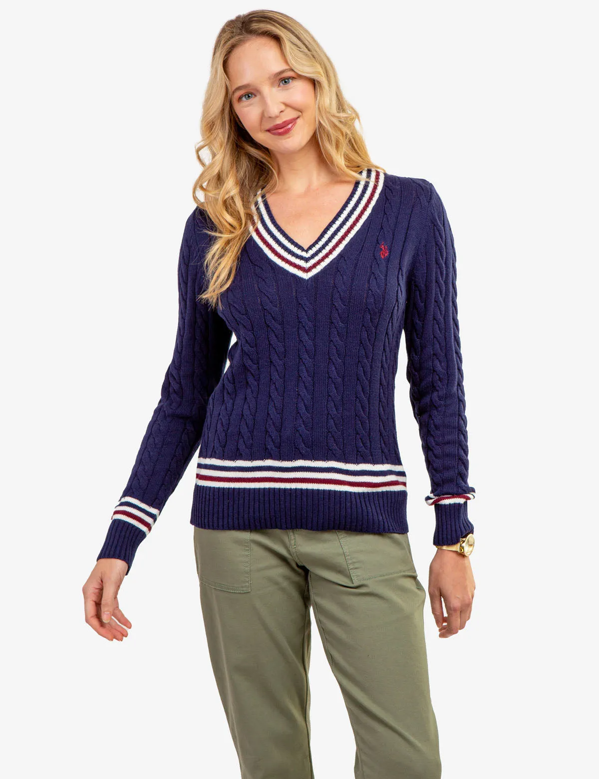 TIPPED CABLE V-NECK SWEATER sold by U.S. Polo Assn.