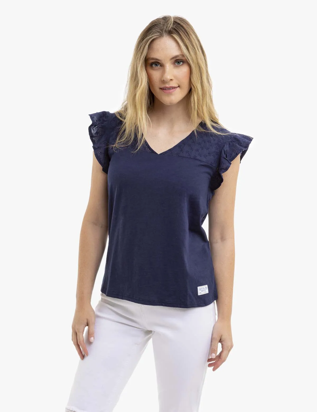 EYELET YOKE FLUTTER SLEEVE TOP sold by U.S. Polo Assn. product image thumbnail 5