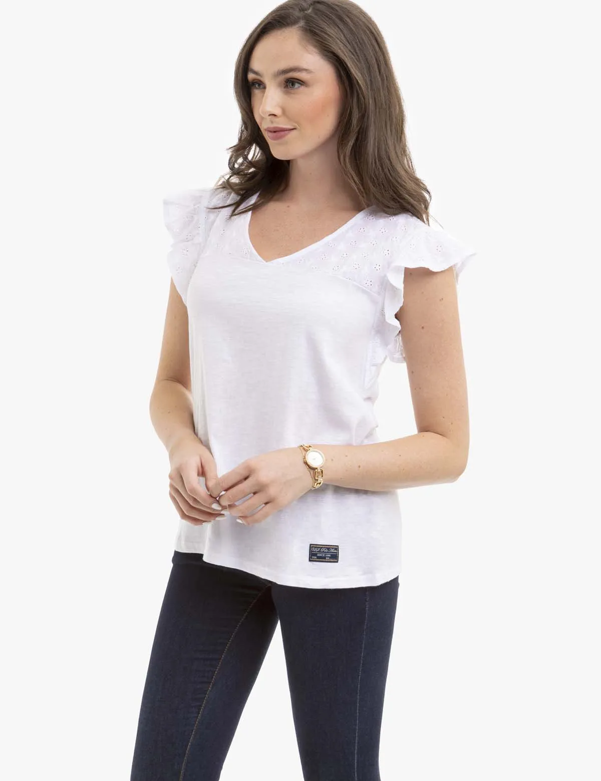 EYELET YOKE FLUTTER SLEEVE TOP sold by U.S. Polo Assn. product image thumbnail 3