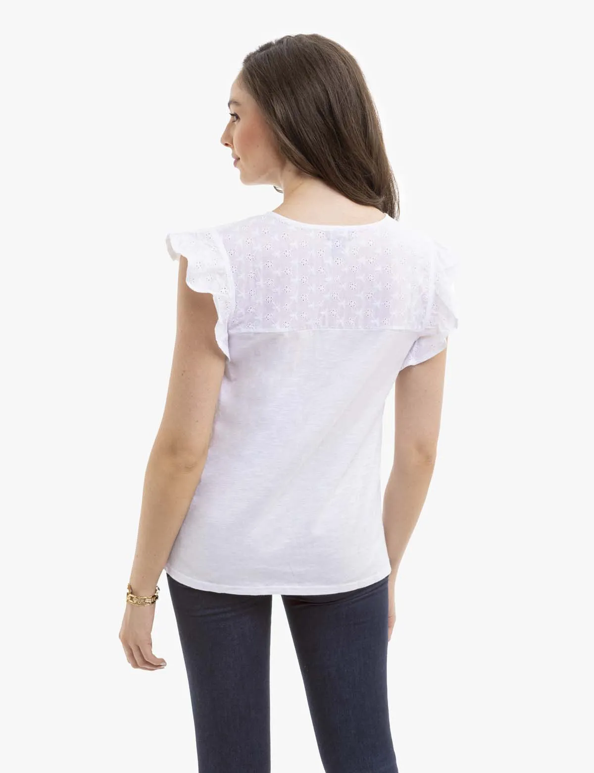 EYELET YOKE FLUTTER SLEEVE TOP sold by U.S. Polo Assn. product image thumbnail 4