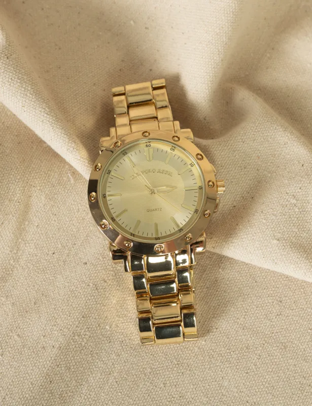 MENS LARGE GOLDTONE ANALOG BRACELET WATCH sold by U.S. Polo Assn.