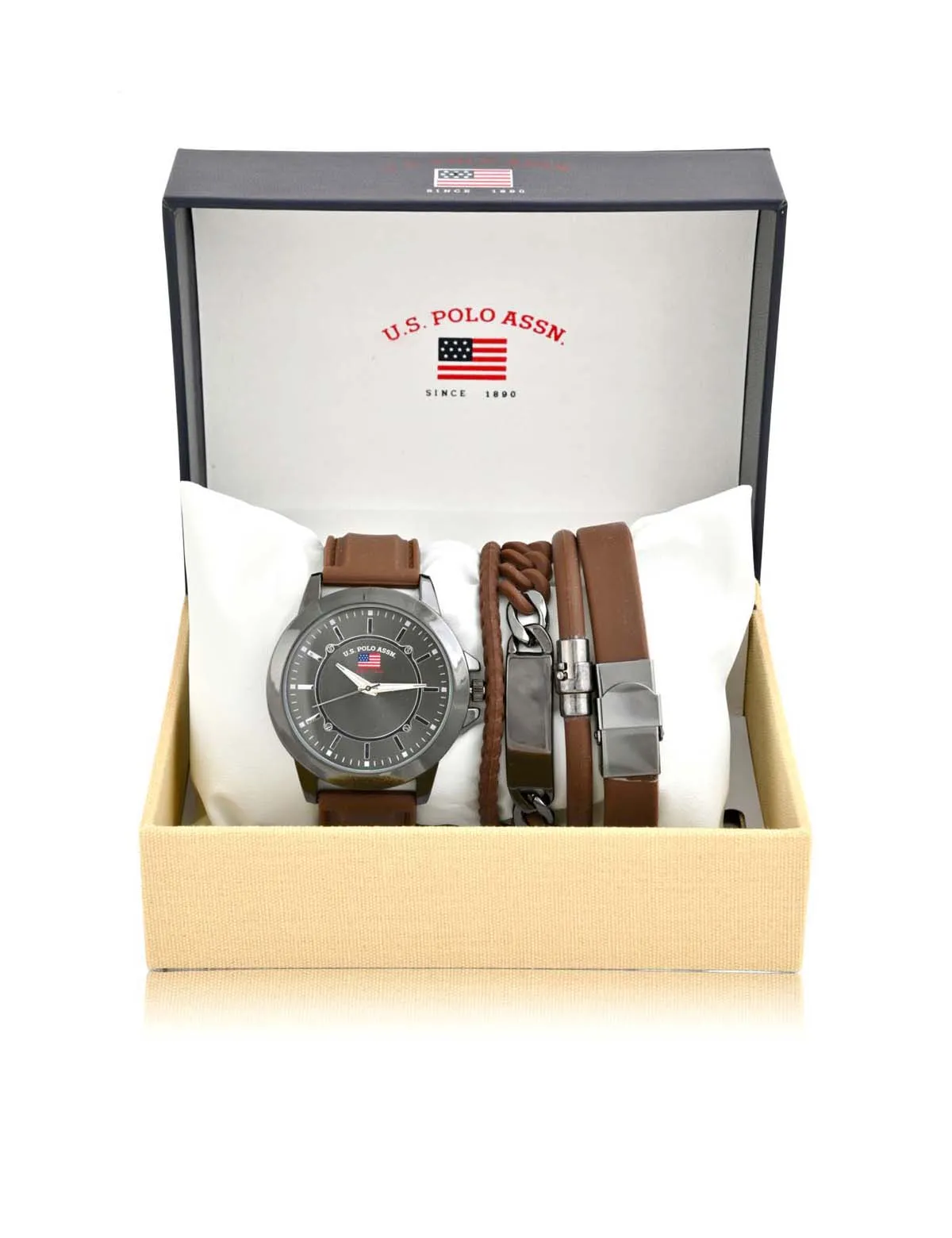 MEN'S BROWN STRAP WATCH AND BRACELETS SET sold by U.S. Polo Assn. product image thumbnail 2
